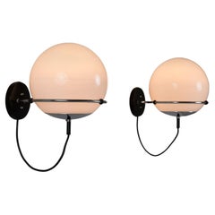 Pair of Globe-Shaped Wall Lights in Opaline Glass