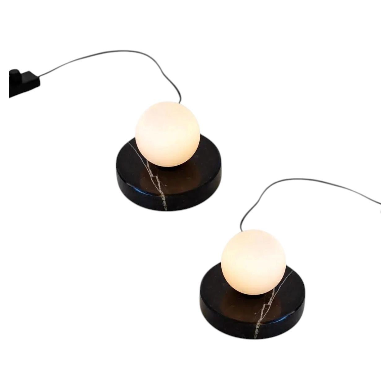 Pair of Globe Table Lamps, Research.Lighting, Small, 3in Glass, Black, Marble