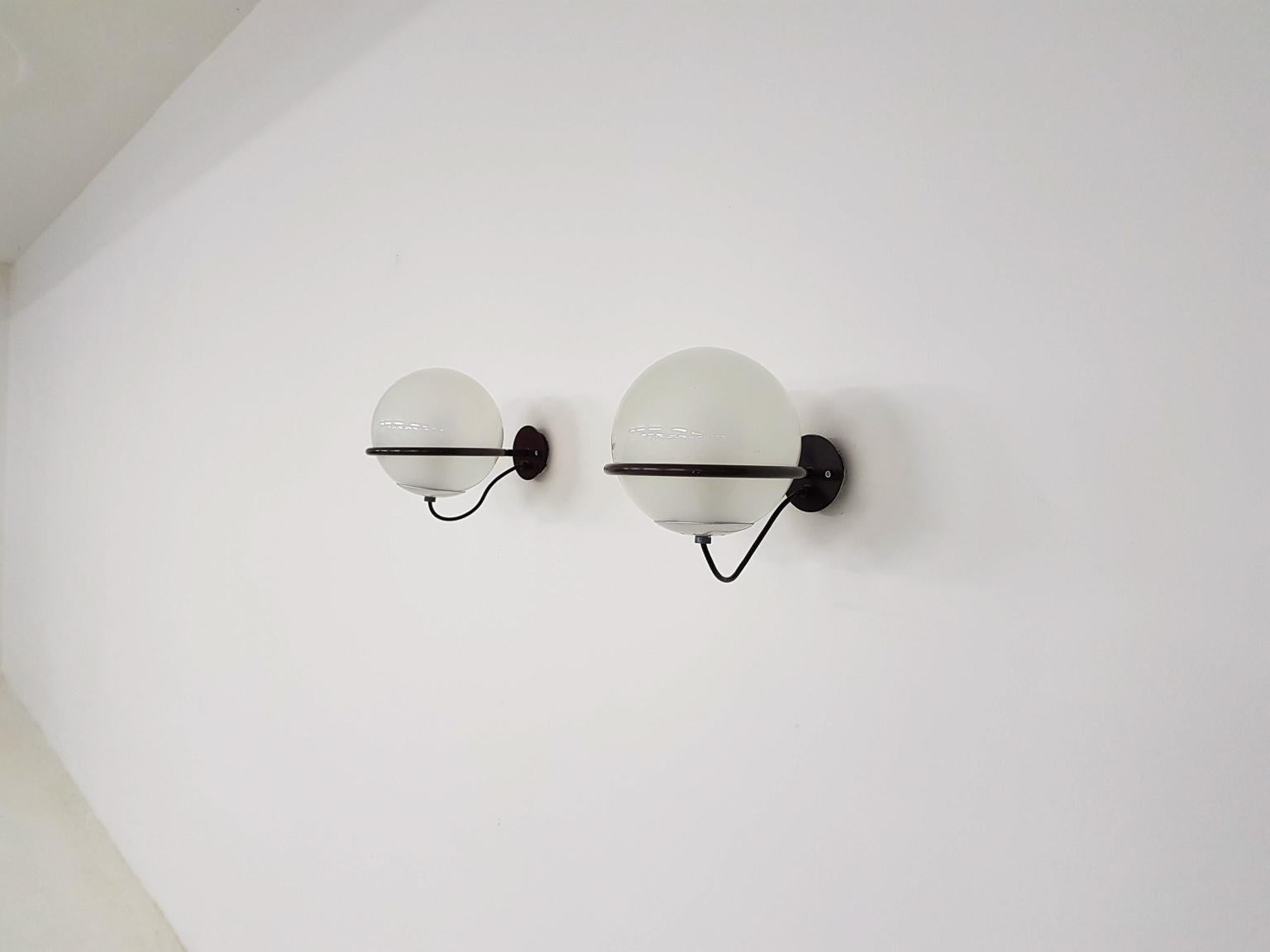 Frosted Pair of Globe Wall Lights Model 238/1 by Gino Sarfatti for Arteluce, Italy, 1959