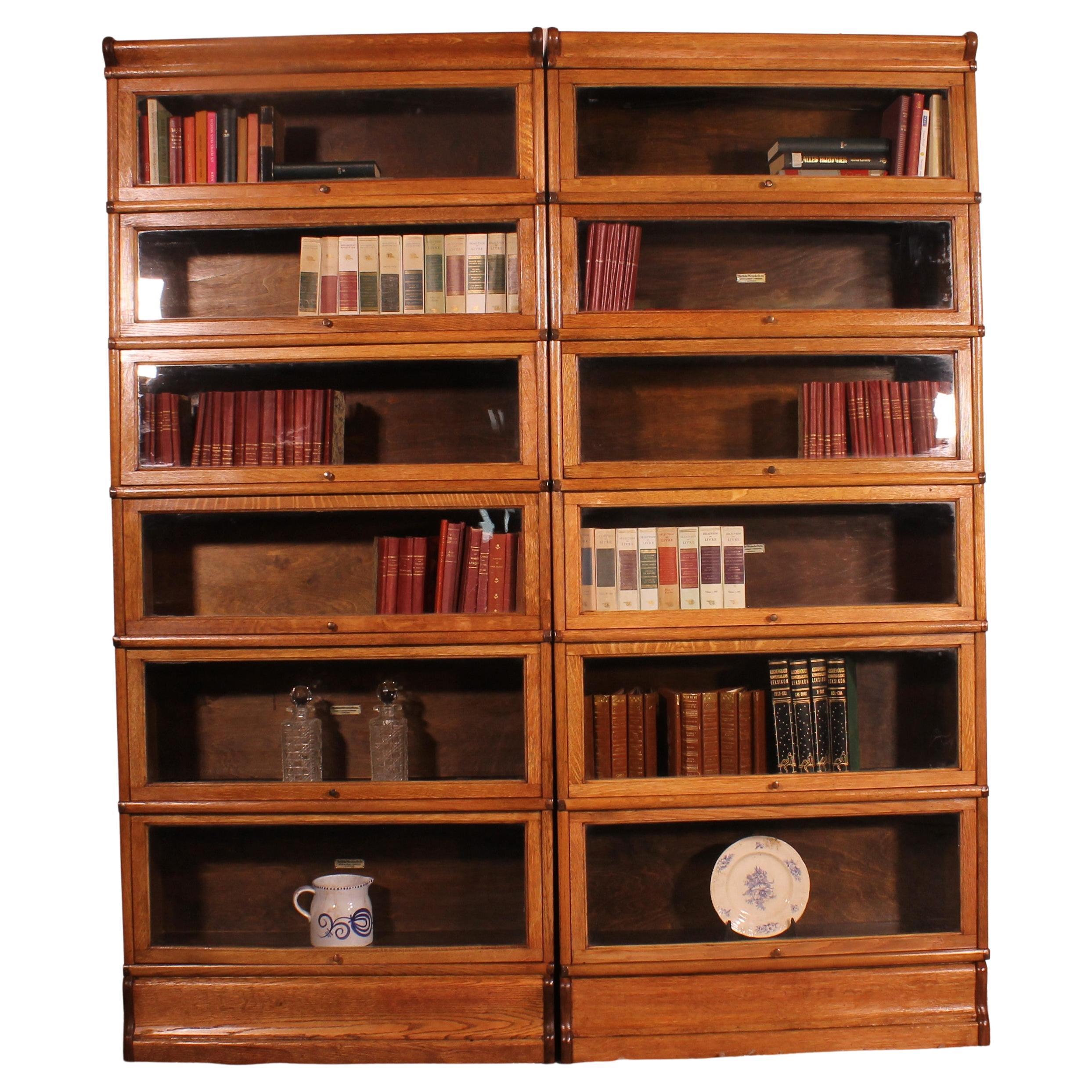 German Oak Bookcase with Folding Doors in Style of Globe Wernicke, Ca