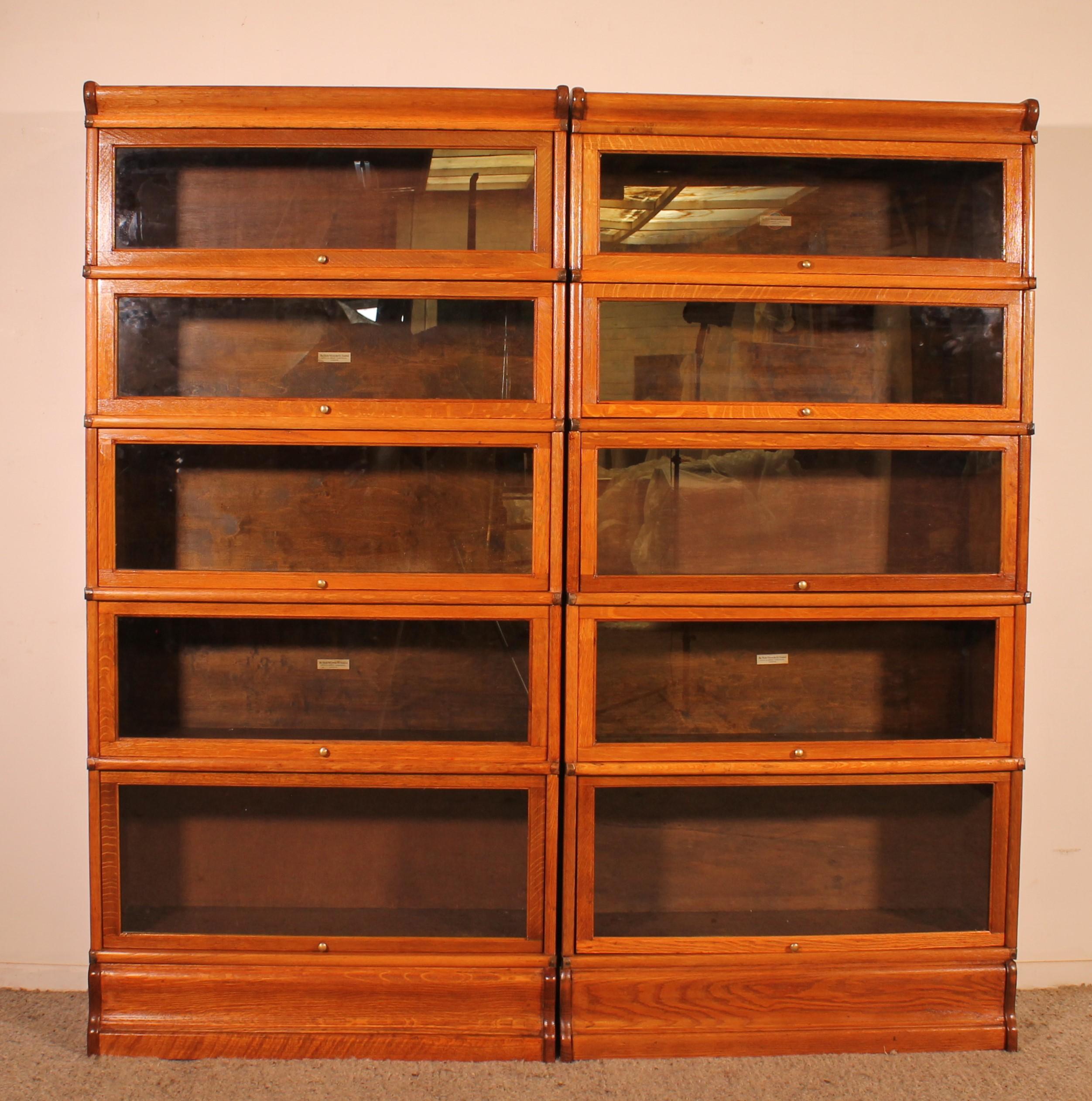 Elegant pair of large Globe Wernicke London bookcases in oak from the end of the 19th century - Early 20th century from England

The two bookcases are made up of 5 elements

The bookcases can be left together and form a large bookcase or