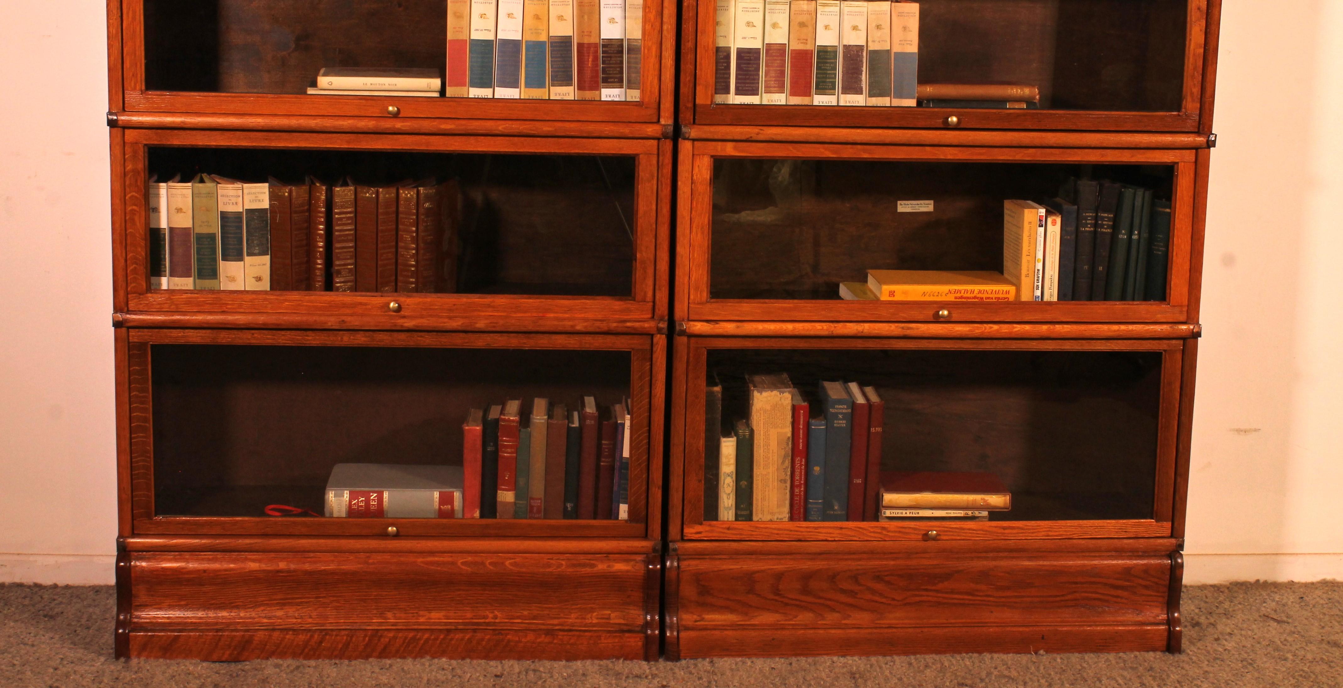 English Pair Of Globe Wernicke Bookcases In Oak -19th Century For Sale