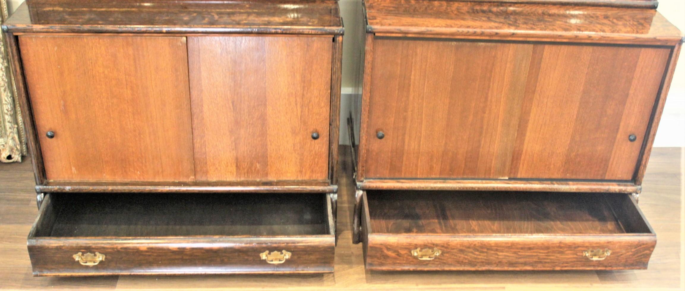 Pair of Globe-Wernicke Oak Stacking Barrister's Bookcases with Leaded Glass For Sale 2