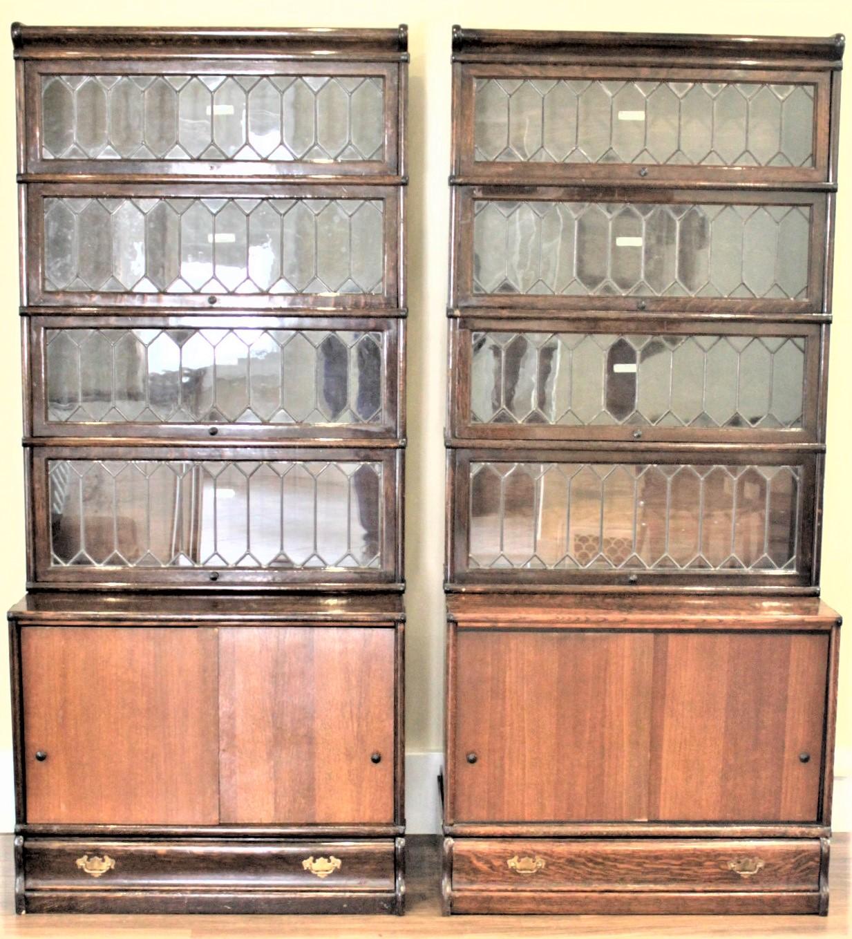 Pair of Globe-Wernicke Oak Stacking Barrister's Bookcases with Leaded Glass For Sale 5