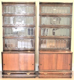 Pair of Globe-Wernicke Oak Stacking Barrister's Bookcases with Leaded Glass