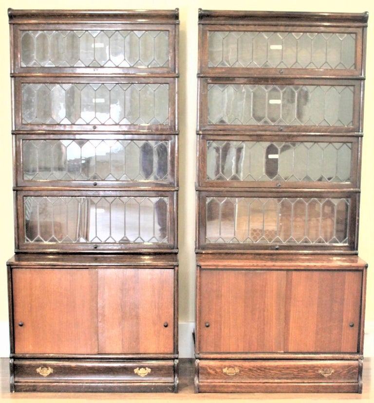 Pair of GlobeWernicke Oak Stacking Barrister's Bookcases with Leaded