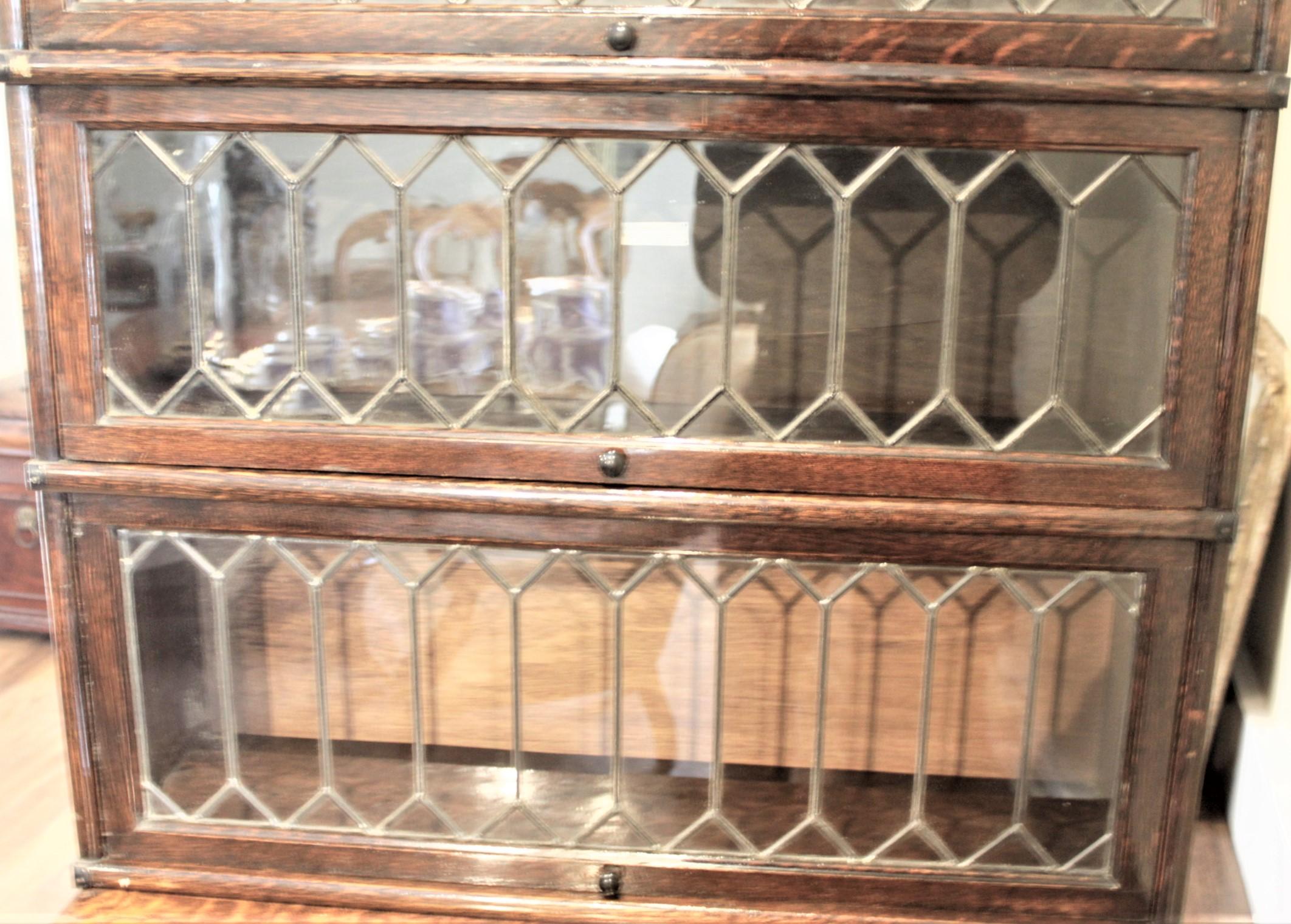 English Pair of Globe-Wernicke Oak Stacking Barrister's Bookcases with Leaded Glass For Sale