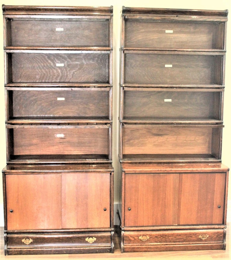 Pair of GlobeWernicke Oak Stacking Barrister's Bookcases with Leaded