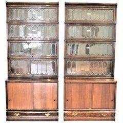 Used Pair of Globe-Wernicke Oak Stacking Barrister's Bookcases with Leaded Glass