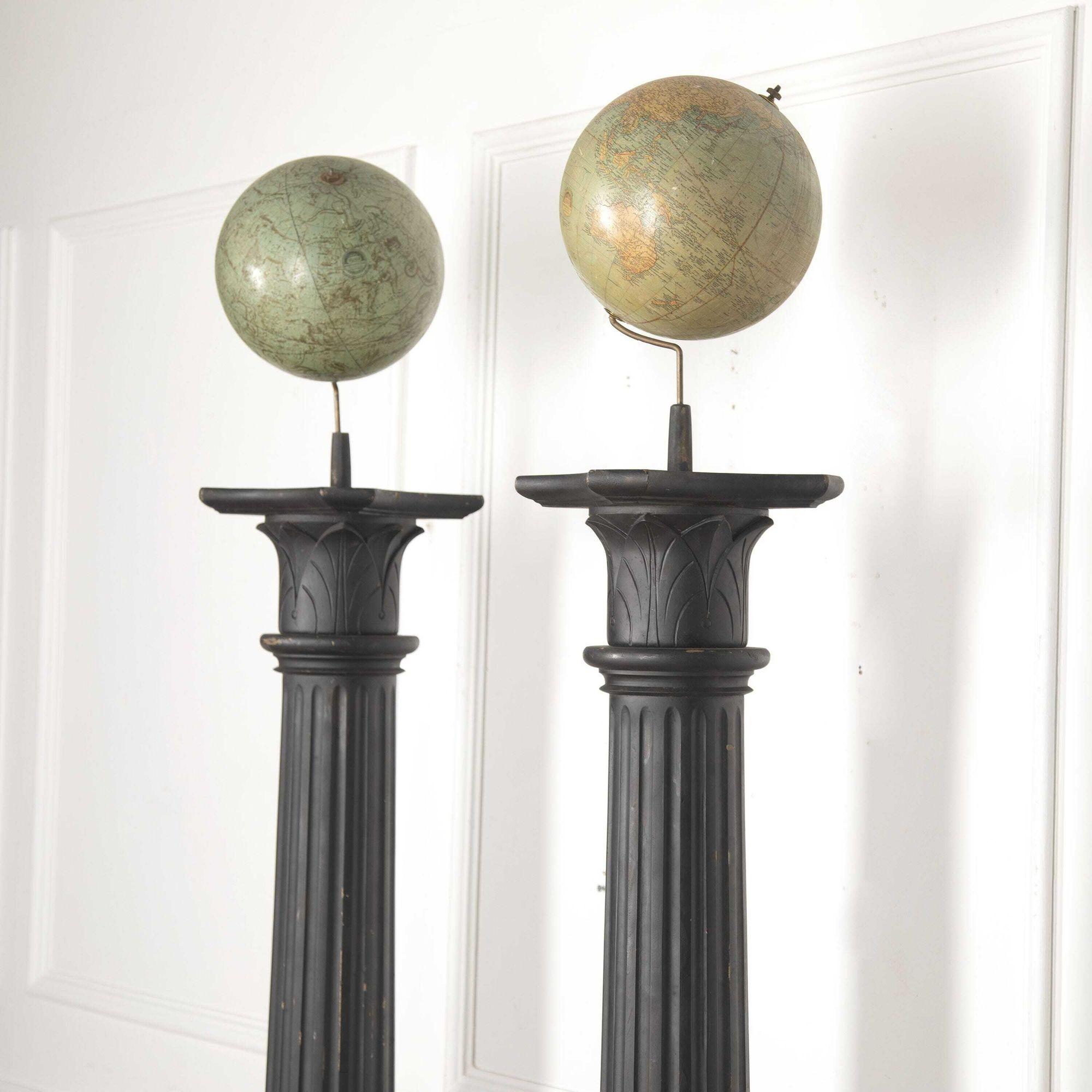 American Pair of Globes on Columns For Sale