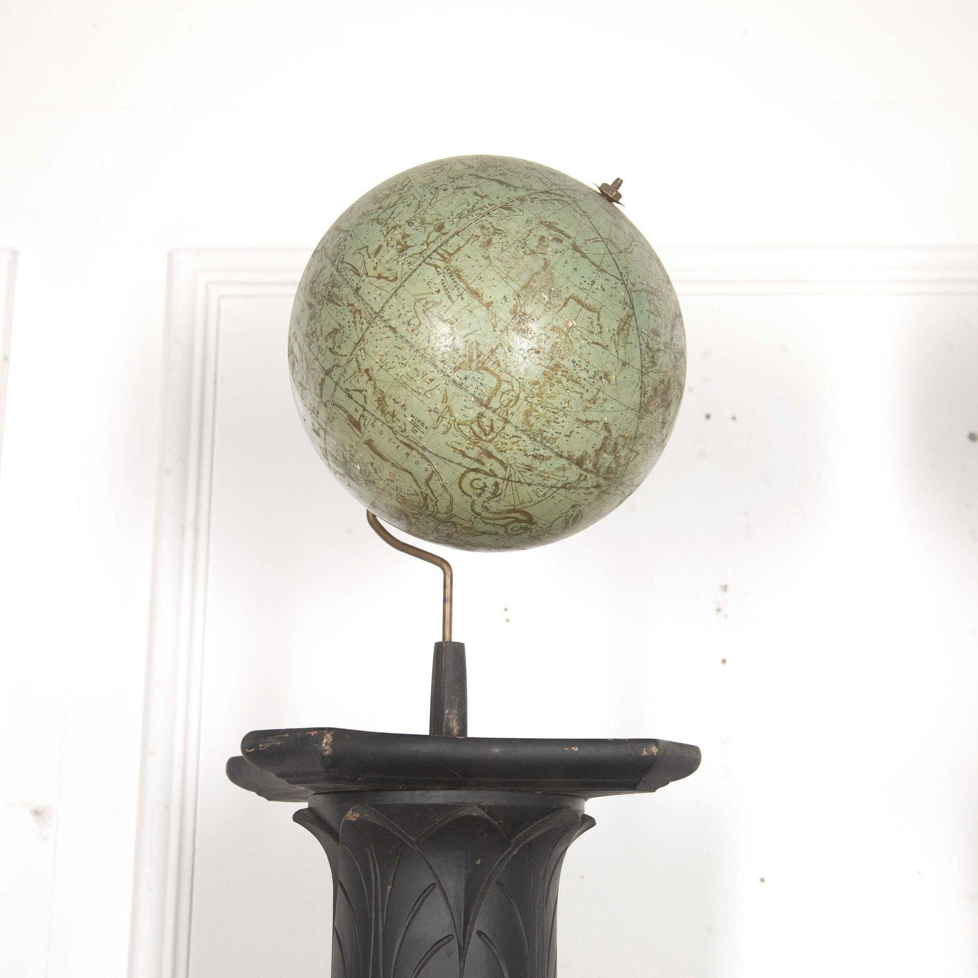 Wood Pair of Globes on Columns For Sale