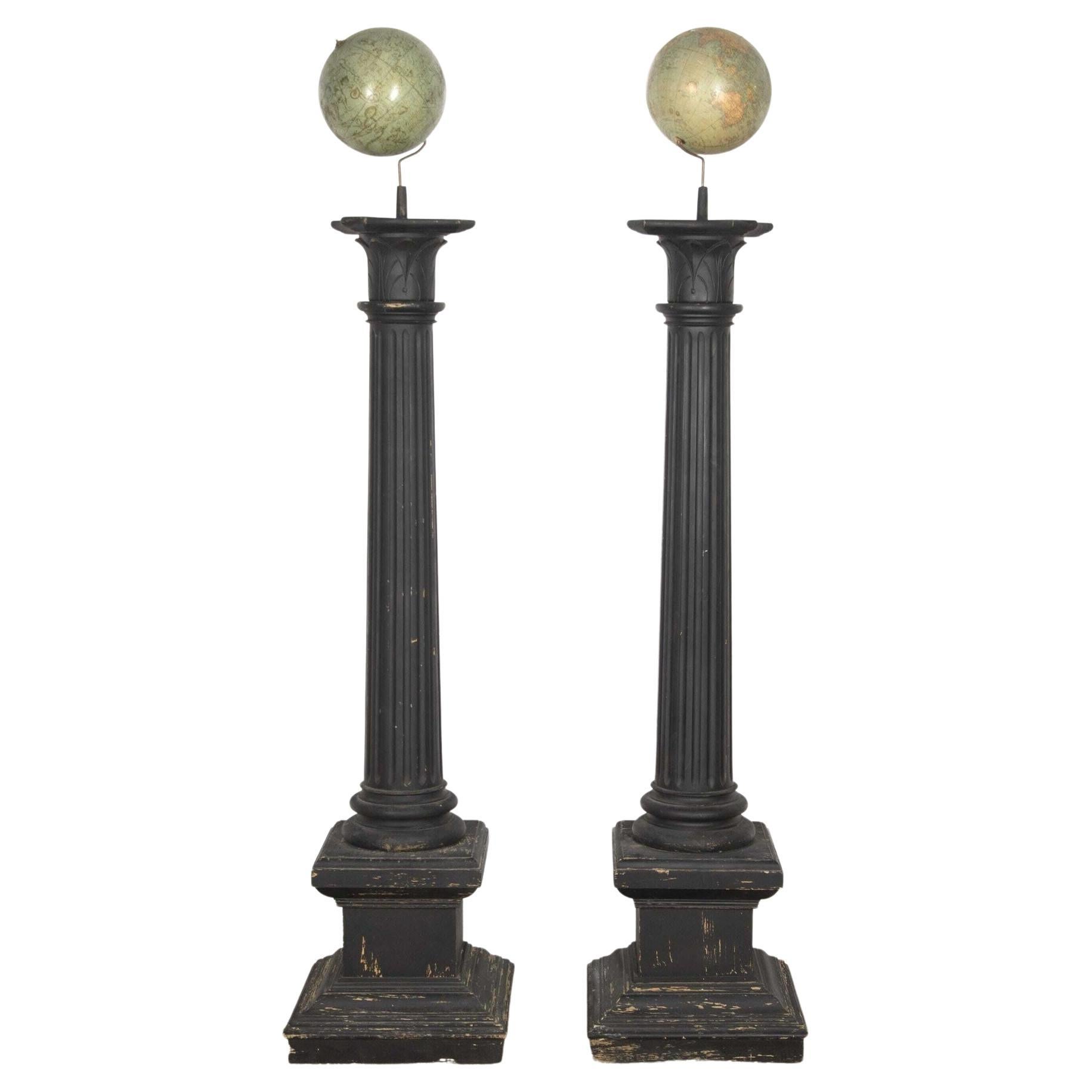 Pair of Globes on Columns For Sale