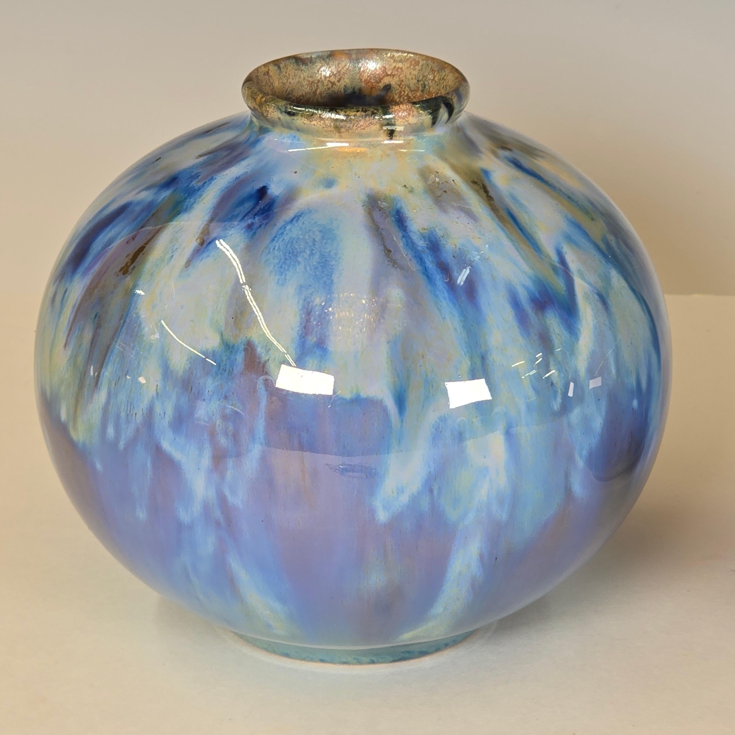 Glazed Pair of Globular Form Flambe Vases by Palin Thorley For Sale
