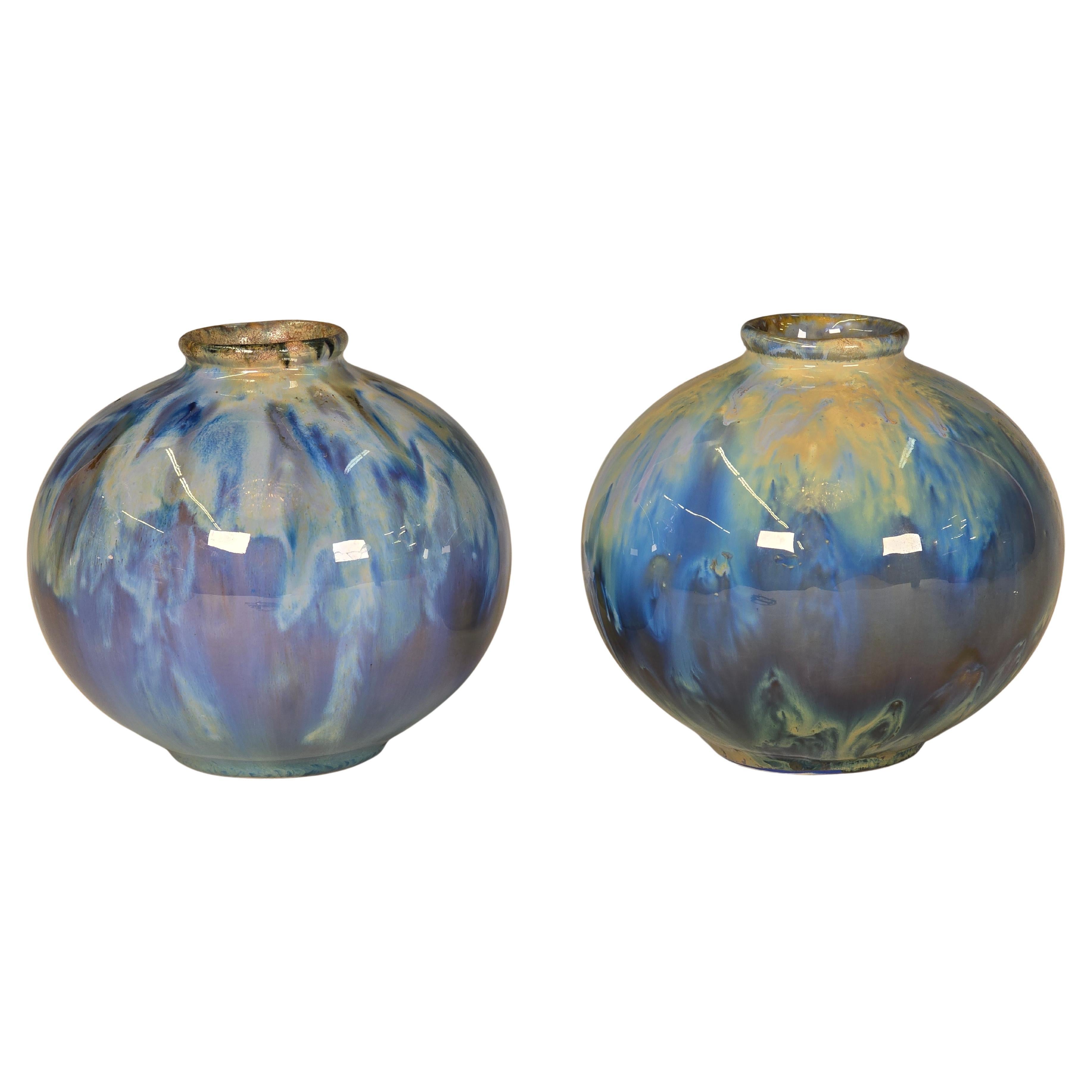 Pair of Globular Form Flambe Vases by Palin Thorley For Sale