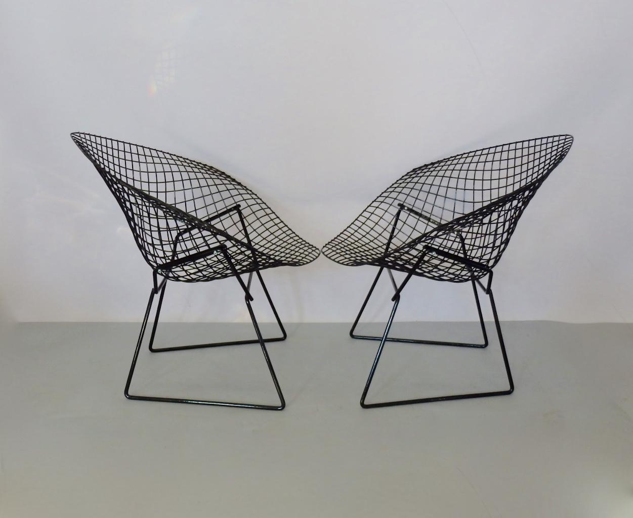 Mid-Century Modern Pair of Gloss Black Harry Bertoia for Knoll Diamond Chairs