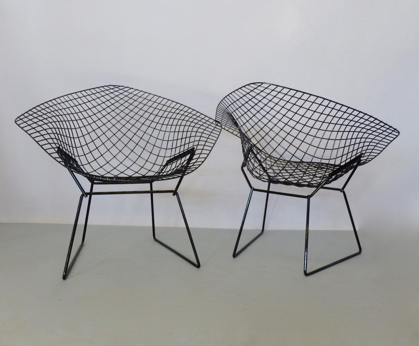 American Pair of Gloss Black Harry Bertoia for Knoll Diamond Chairs