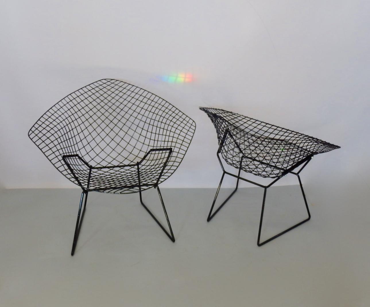20th Century Pair of Gloss Black Harry Bertoia for Knoll Diamond Chairs