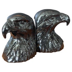 Pair of Glossy Black Porcelain Eagle Head Bookends by Hispania Daiso / LLadro