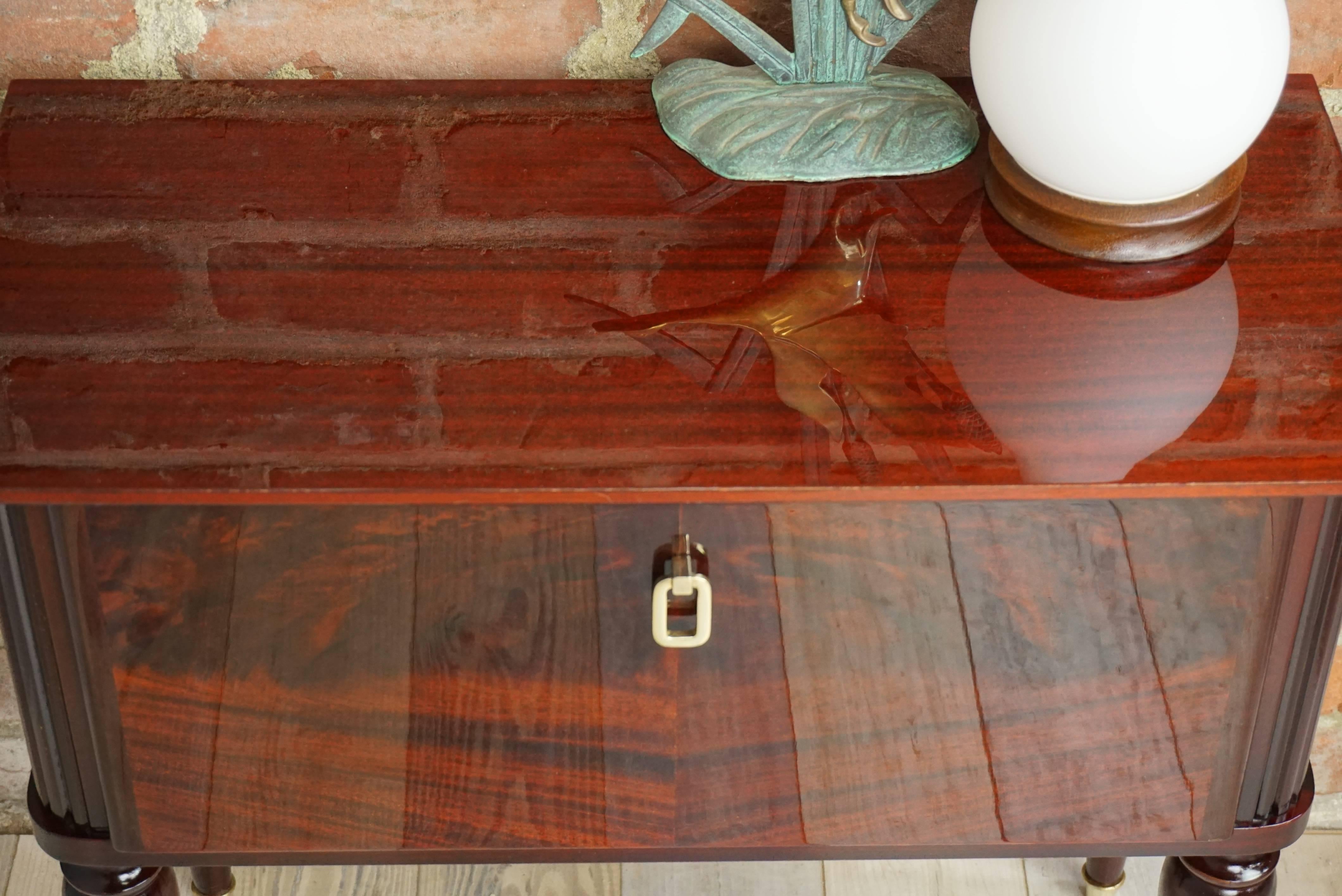 Pair of Glossy Wooden and Brass Bedsides Table 7