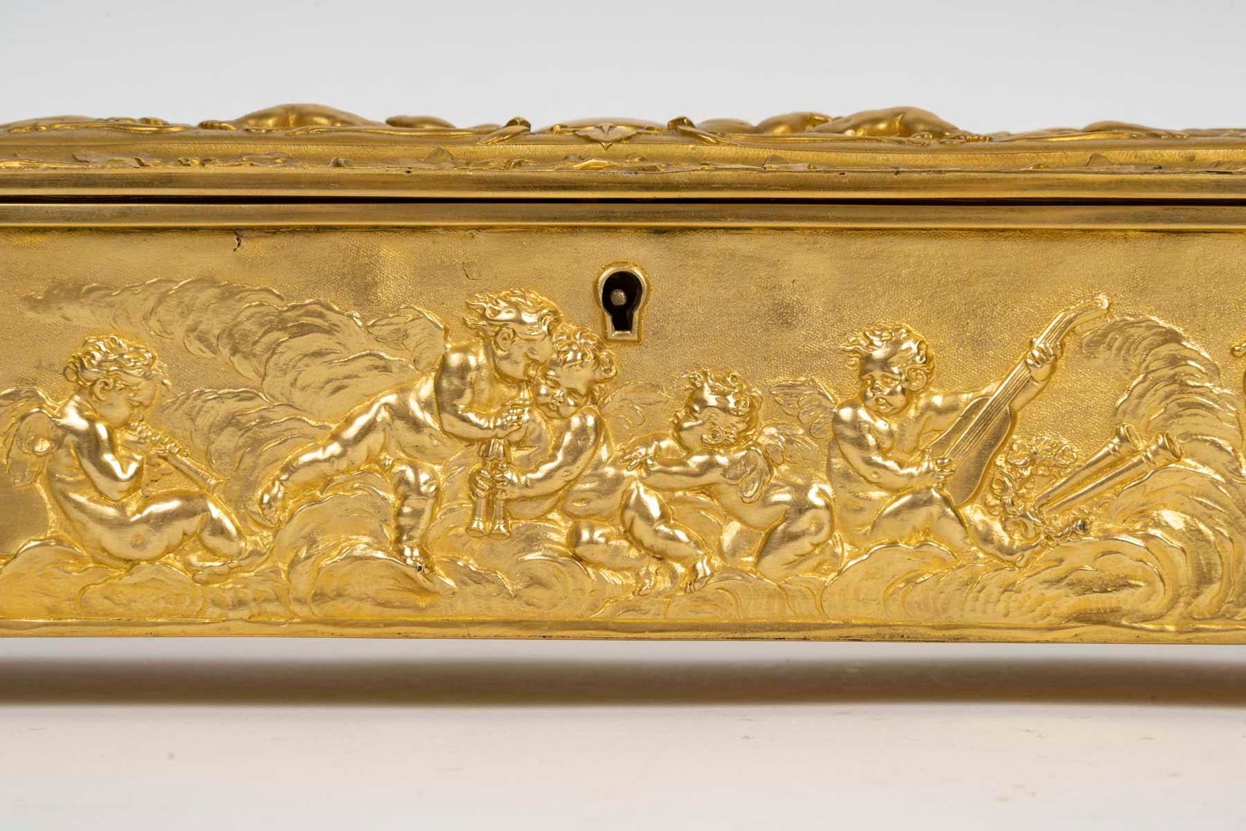 Gilt Pair of Glove Boxes or Jewelry Boxes, Napoleon III Period, 19th Century.