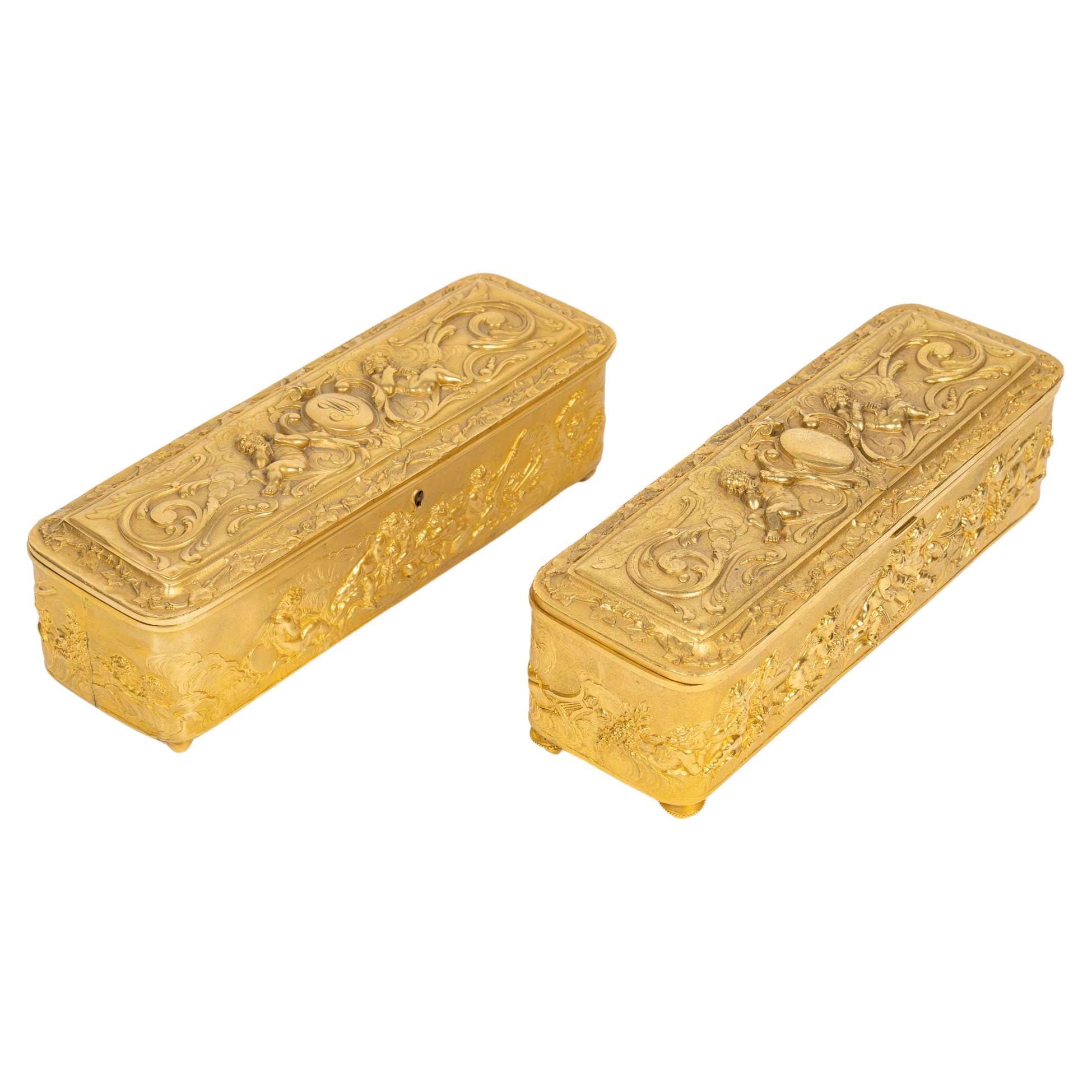 Pair of Glove Boxes or Jewelry Boxes, Napoleon III Period, 19th Century.
