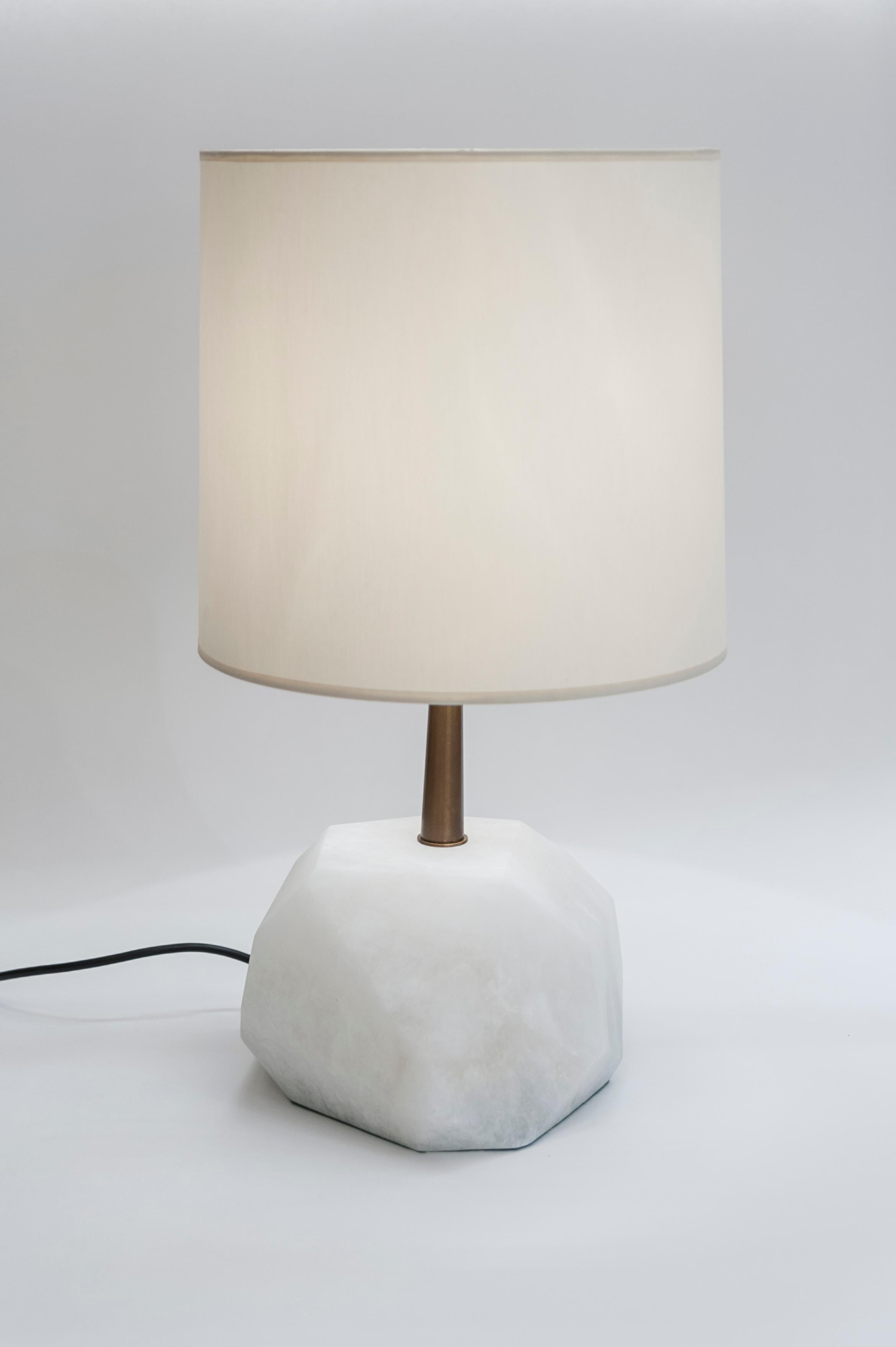 Brass Glustin Luminaires Alabaster Monolith Faceted Table Lamps For Sale