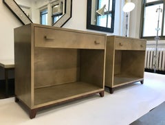 Pair Of Goat Parchment And Walnut Side Tables