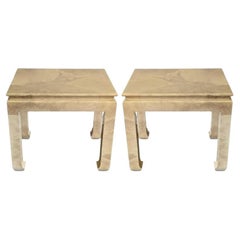 Retro Pair of Goatskin Karl Springer Style Side Tables