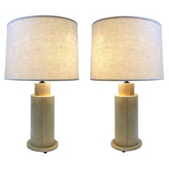 Pair of Goatskin Parchment and Bronze Table Lamps