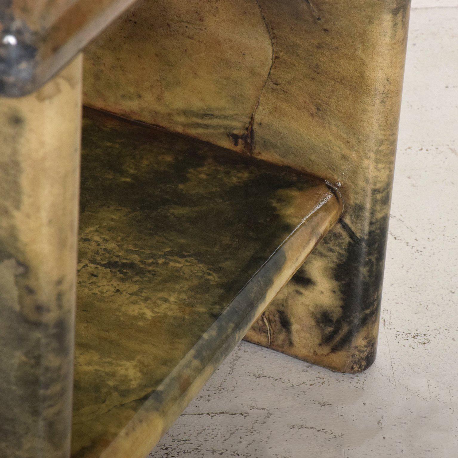 Lacquered Pair of Goatskin Parchment and Leather Side Tables