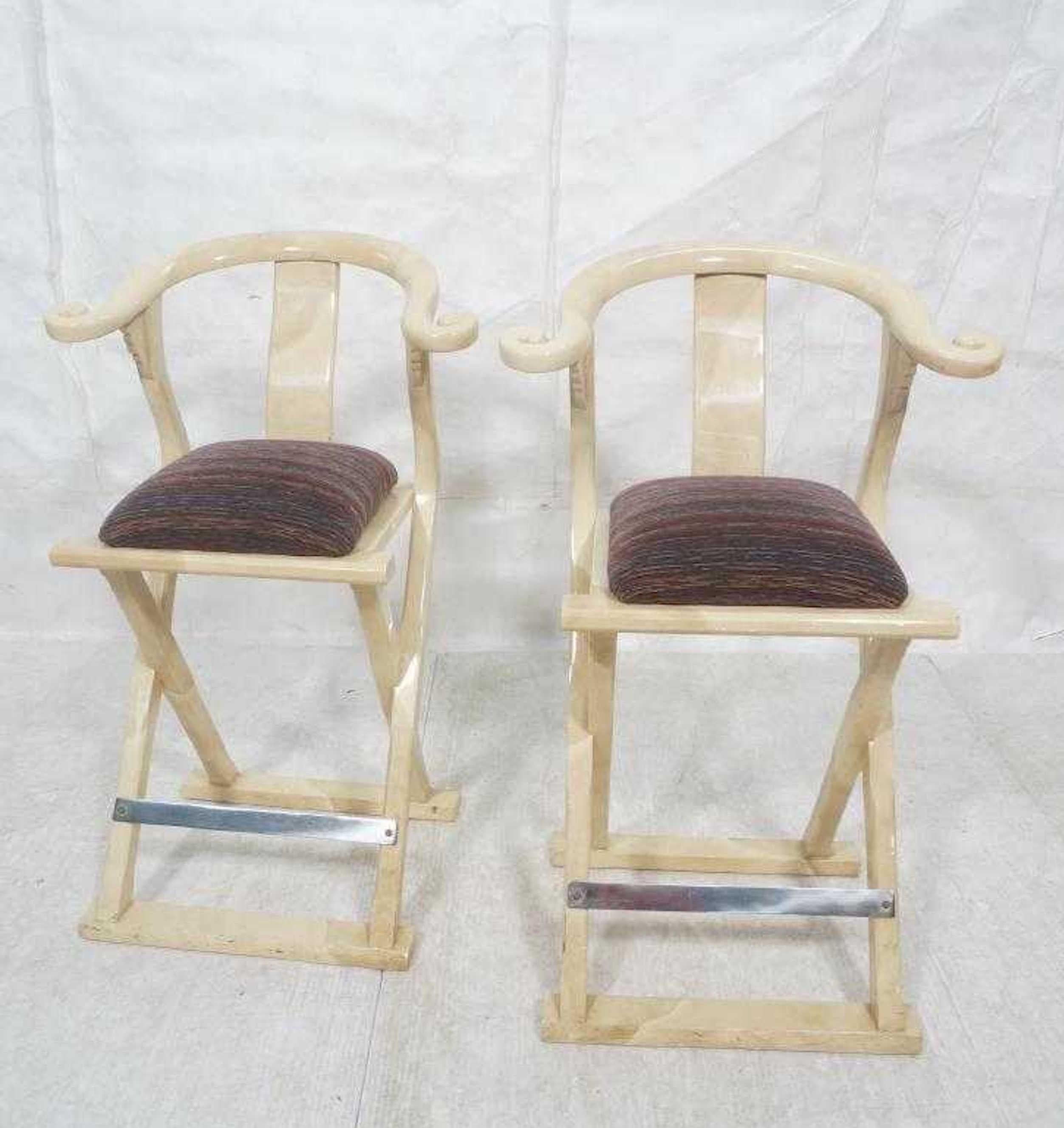 Pair of Goatskin-Parchment Yoke bar stools by Enrique Garcel, ready for upholstery in COM
Measures: 42” H x 27” W x 20” D
Seat height 29