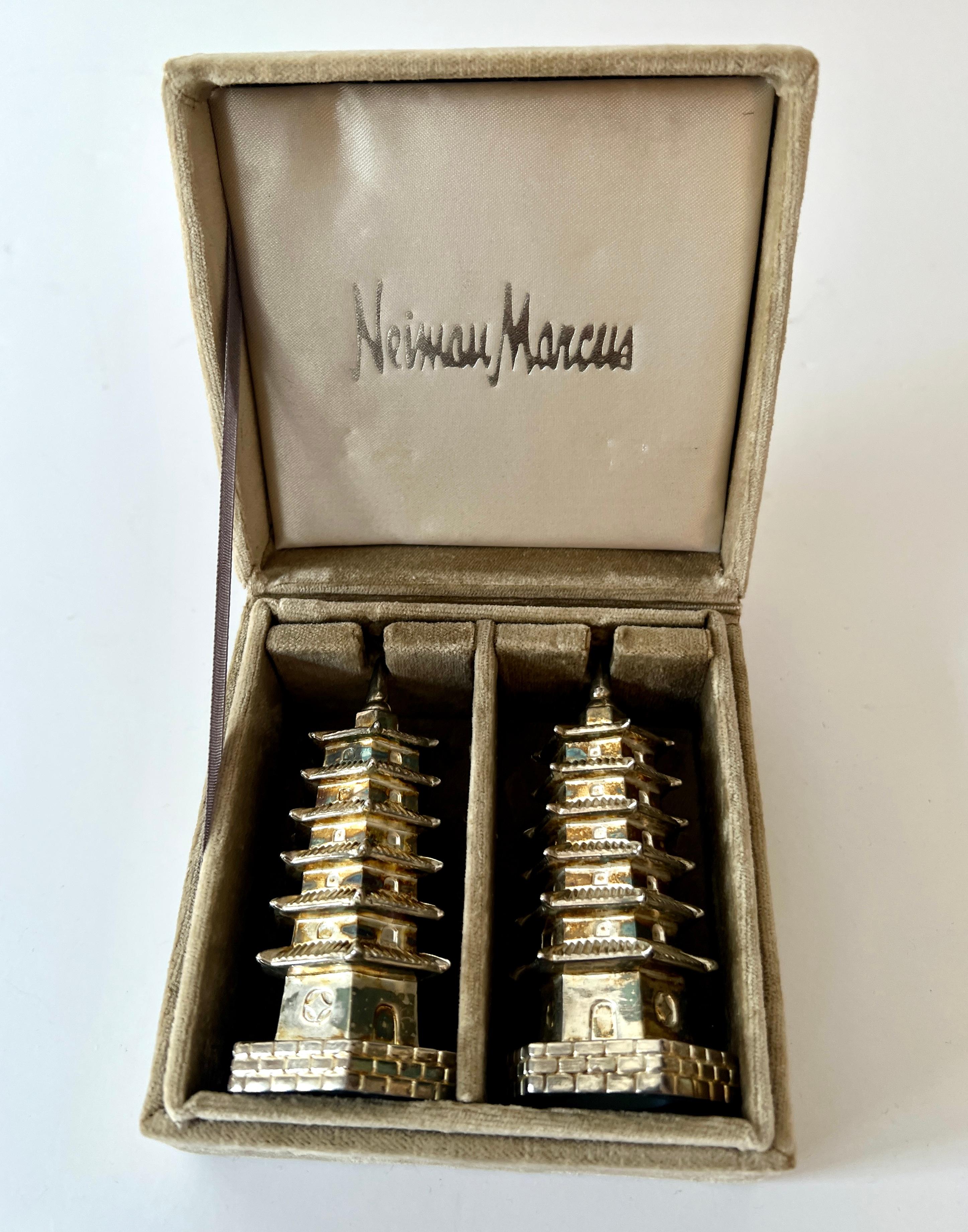 Pair of Godinger Chinoiserie Salt and Pepper in Origninal Neiman Marcus Box 1