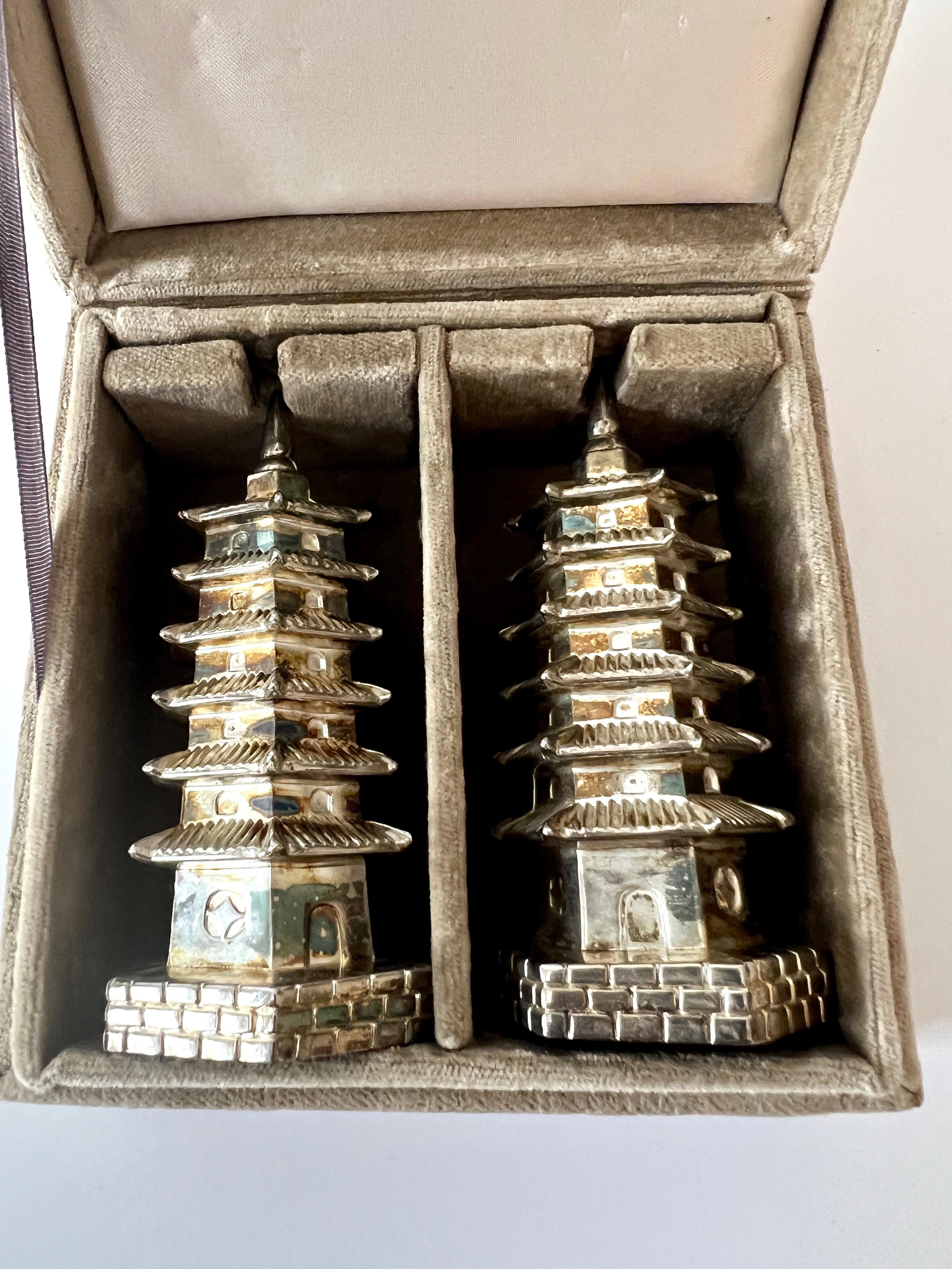 Pair of Godinger Chinoiserie Salt and Pepper in Origninal Neiman Marcus Box 2