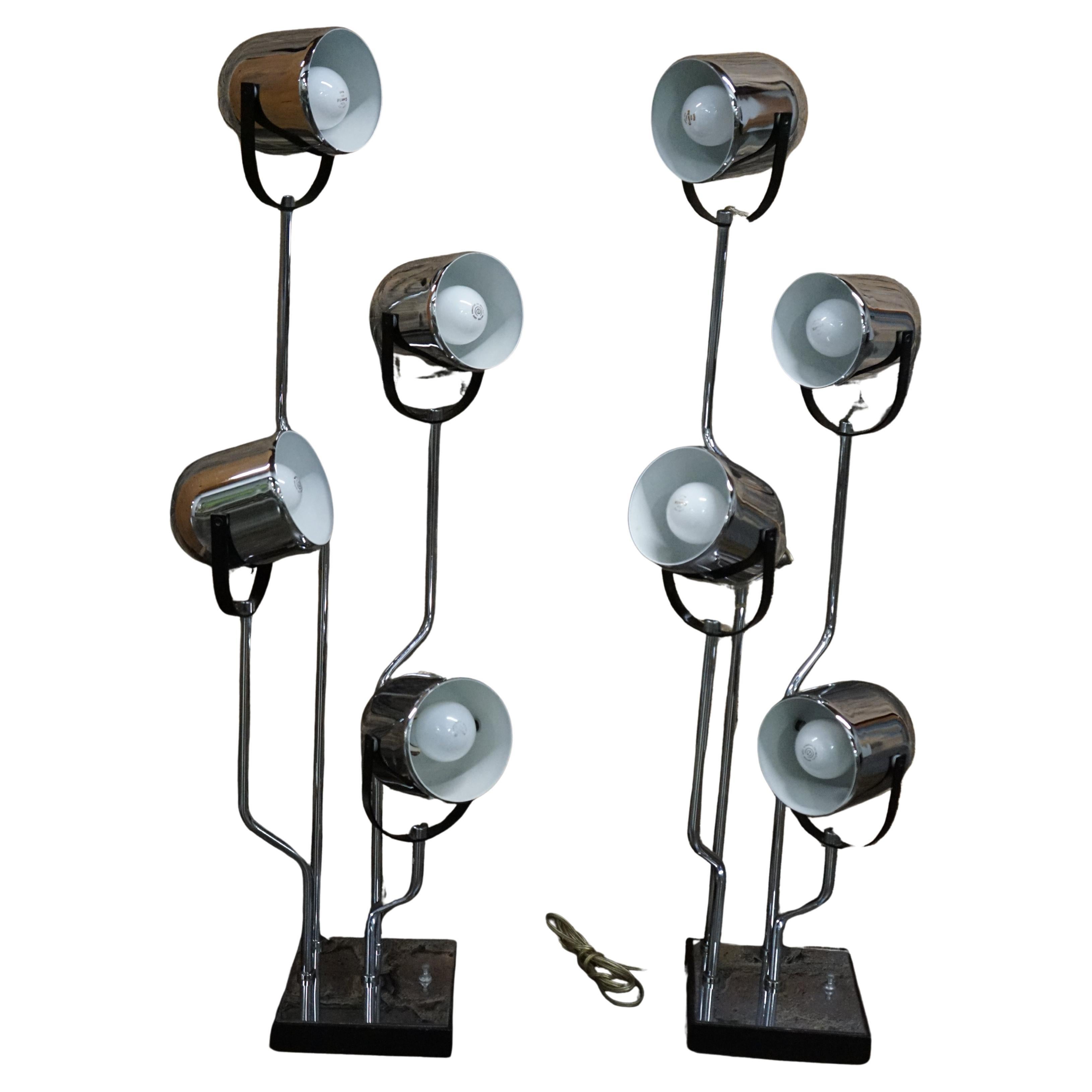 Pair of Goffredo Reggiani 4 Arm Post Modern Chrome Table Lamps For Sale