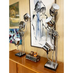 Two Goffredo Reggiani Post Modern Chrome Spotlight Table Lamps