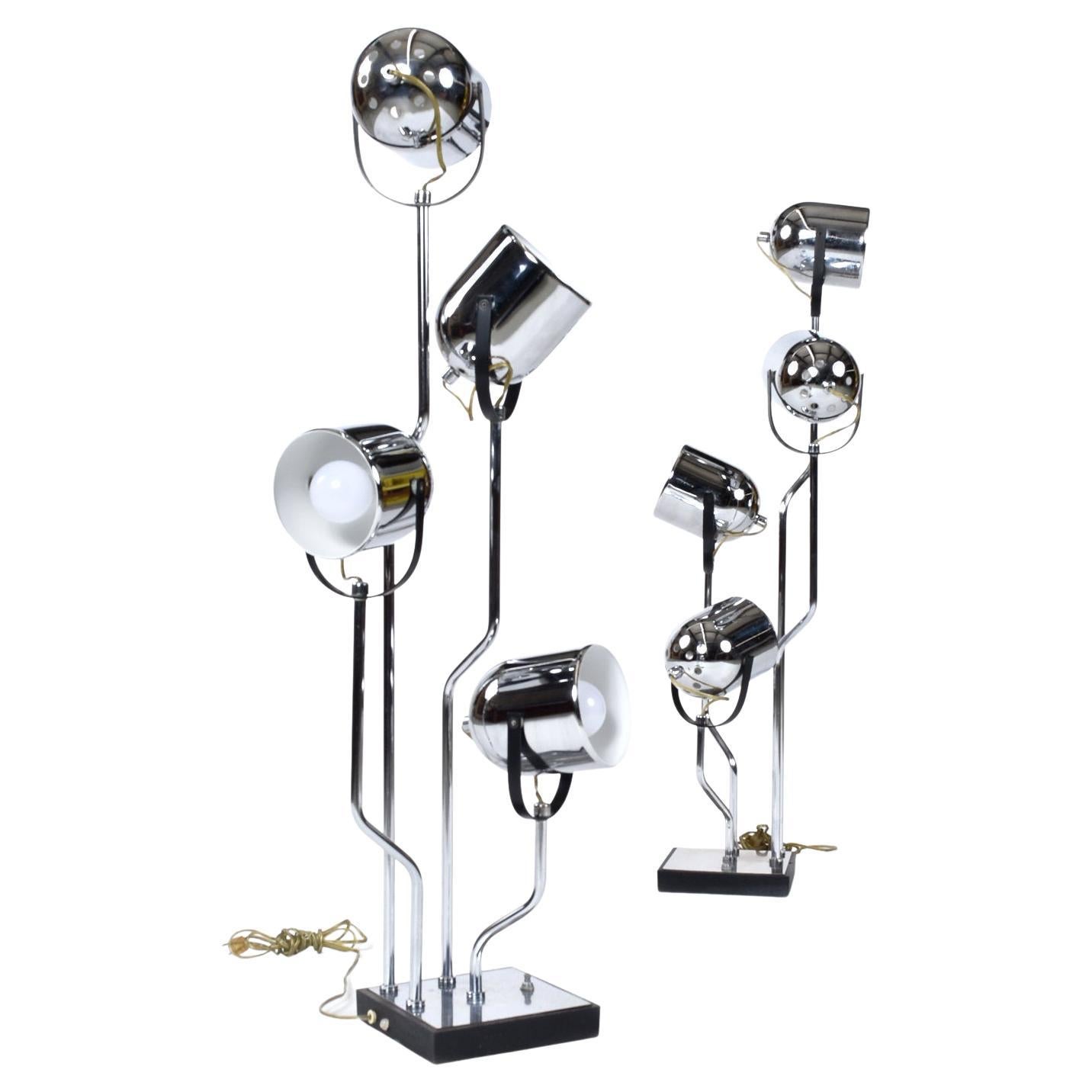 Pair of Goffredo Reggiani Post Modern Chrome Spotlight Table Lamps