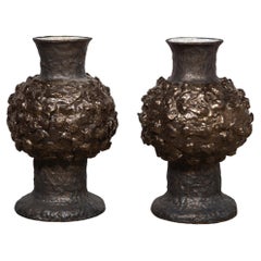 Pair of Gold and Black Ceramic Vases by Shizue Imai
