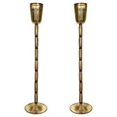 Pareja de lámparas de pie de cristal de Murano opaco dorado y negro