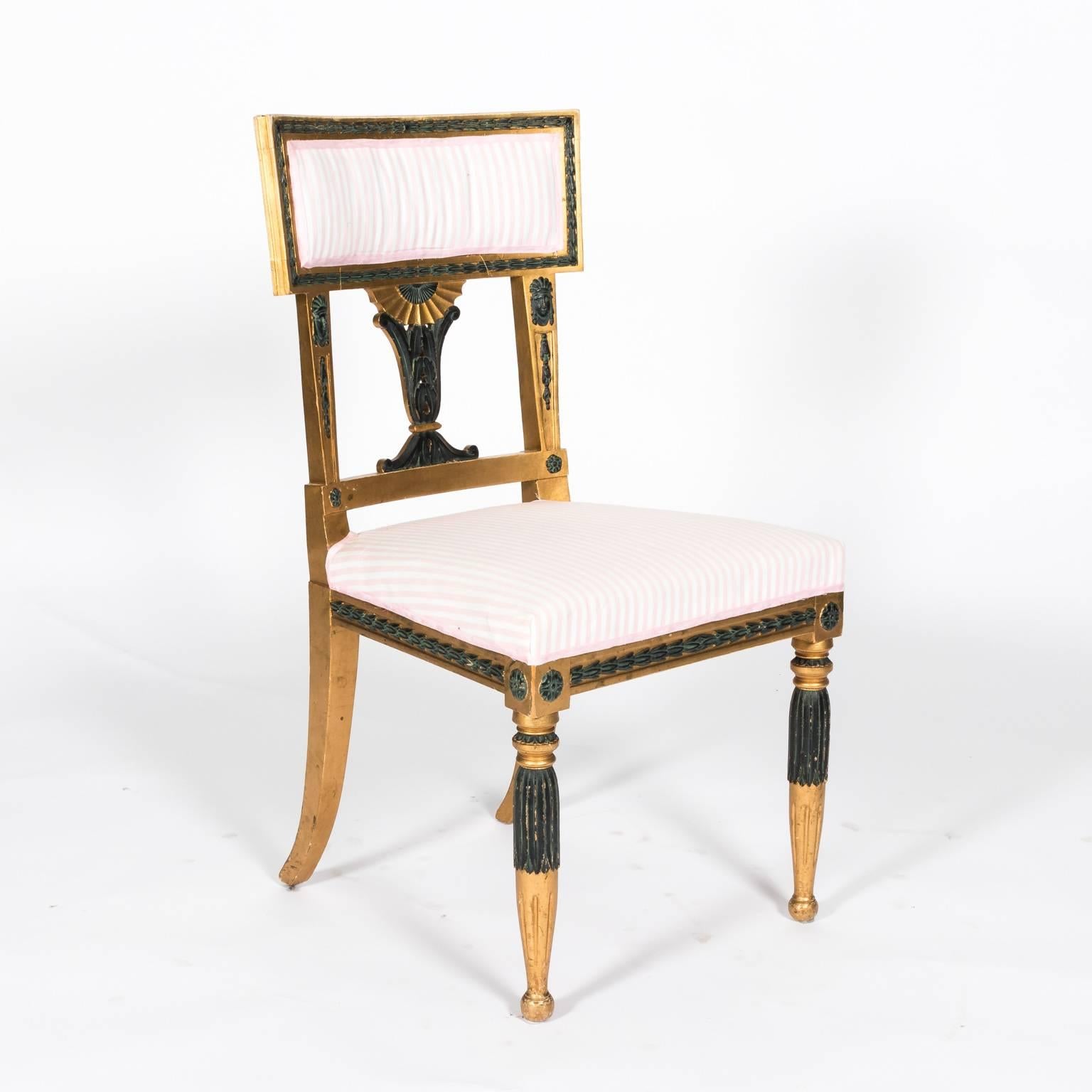 Pair of Gold and Black Painted Gustavian Side Chairs, circa 1900 4