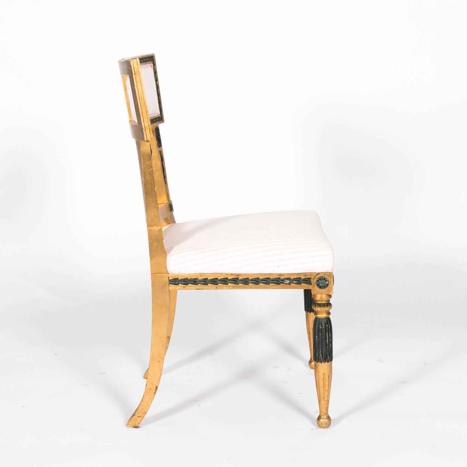 Pair of Gold and Black Painted Gustavian Side Chairs, circa 1900 5