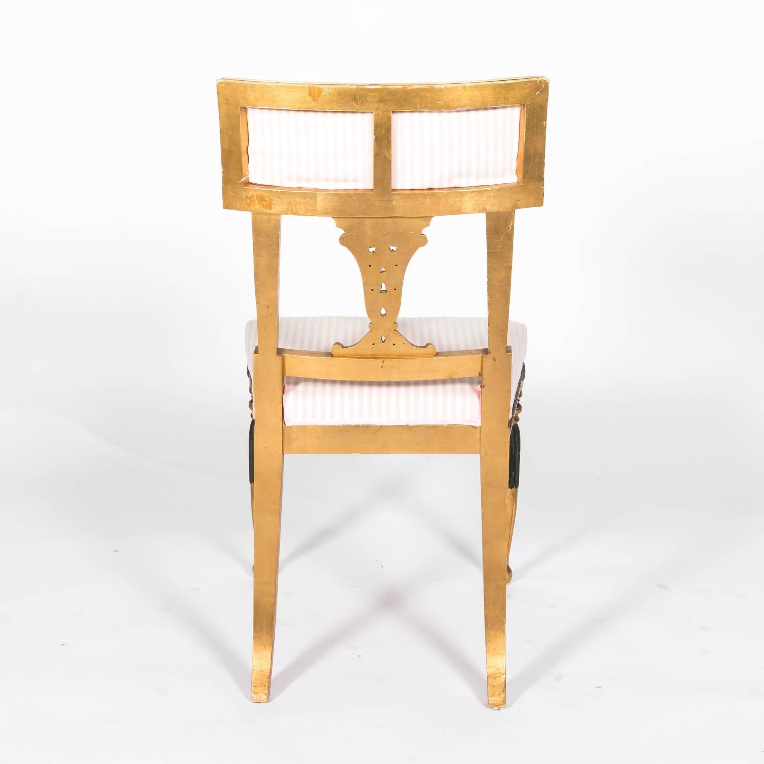 Pair of Gold and Black Painted Gustavian Side Chairs, circa 1900 8