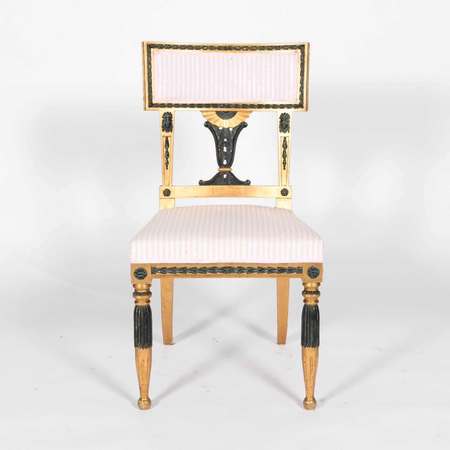 Pair of Gold and Black Painted Gustavian Side Chairs, circa 1900 9
