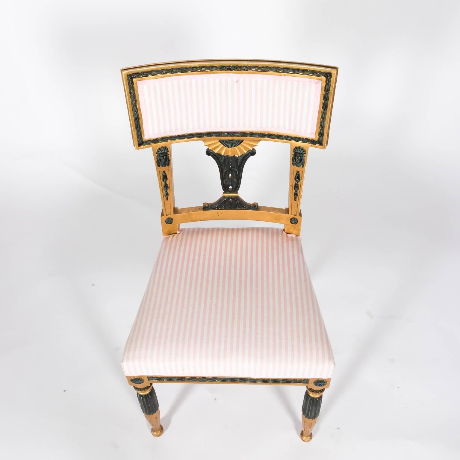 Pair of Gold and Black Painted Gustavian Side Chairs, circa 1900 13