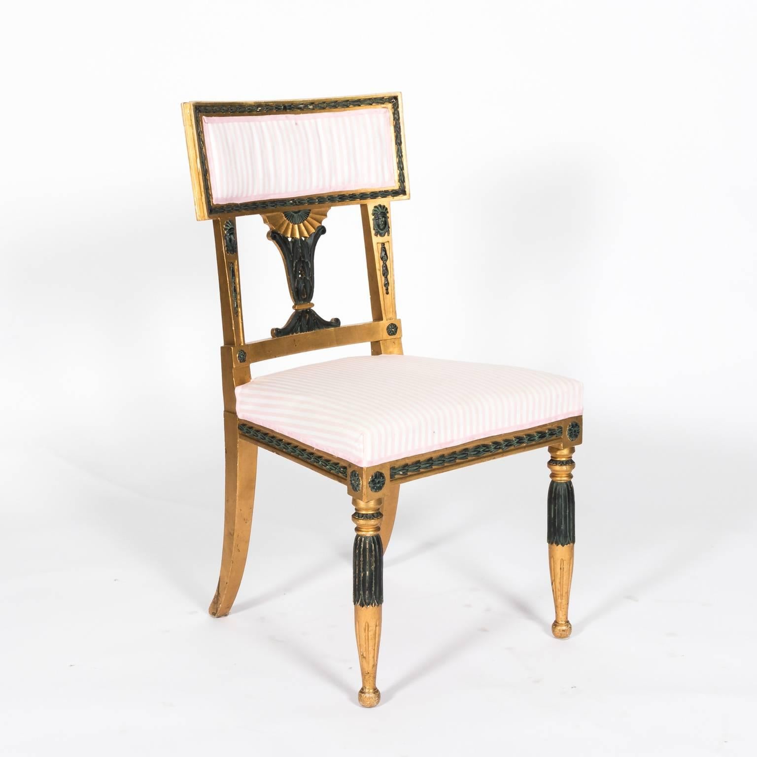 Pair of Gold and Black Painted Gustavian Side Chairs, circa 1900 14