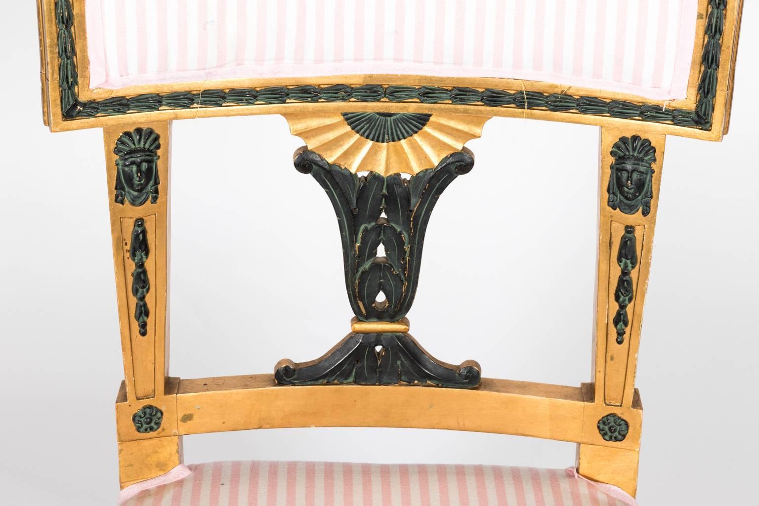 20th Century Pair of Gold and Black Painted Gustavian Side Chairs, circa 1900