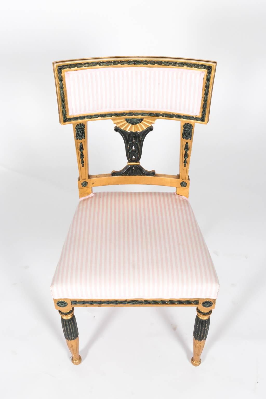 Pair of Gold and Black Painted Gustavian Side Chairs, circa 1900 2