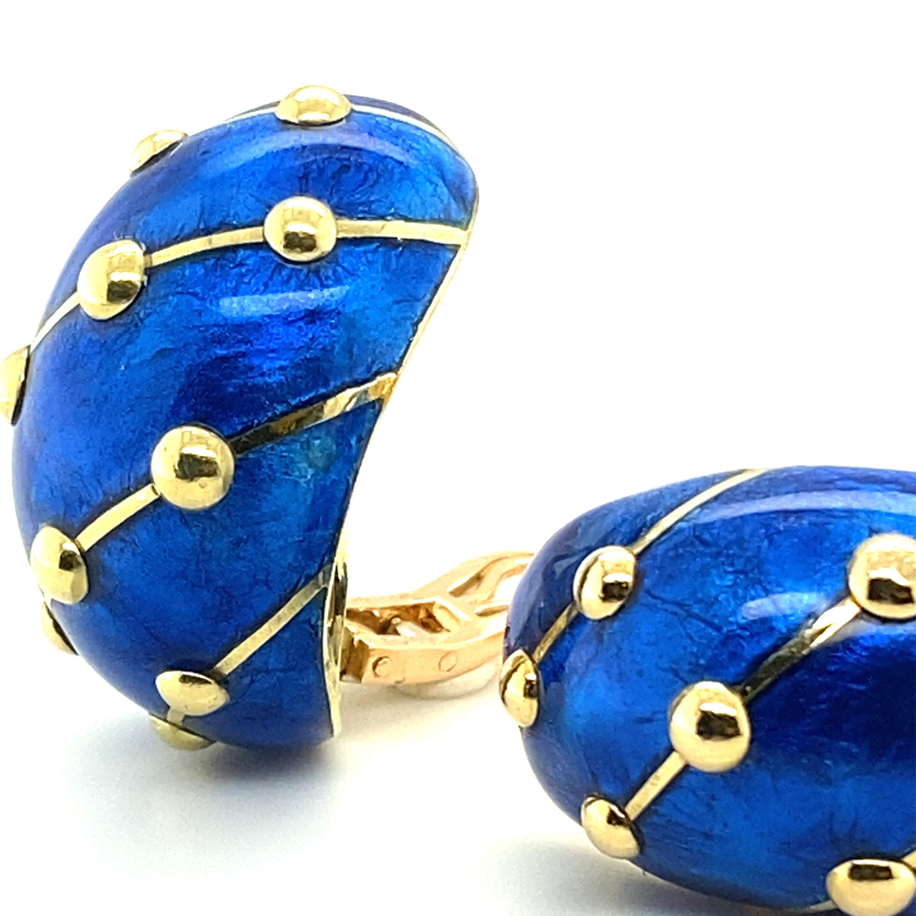 Pair of Gold and Blue Paillonné Enamel 'Banana' Earrings by Jean Schlumberger 4