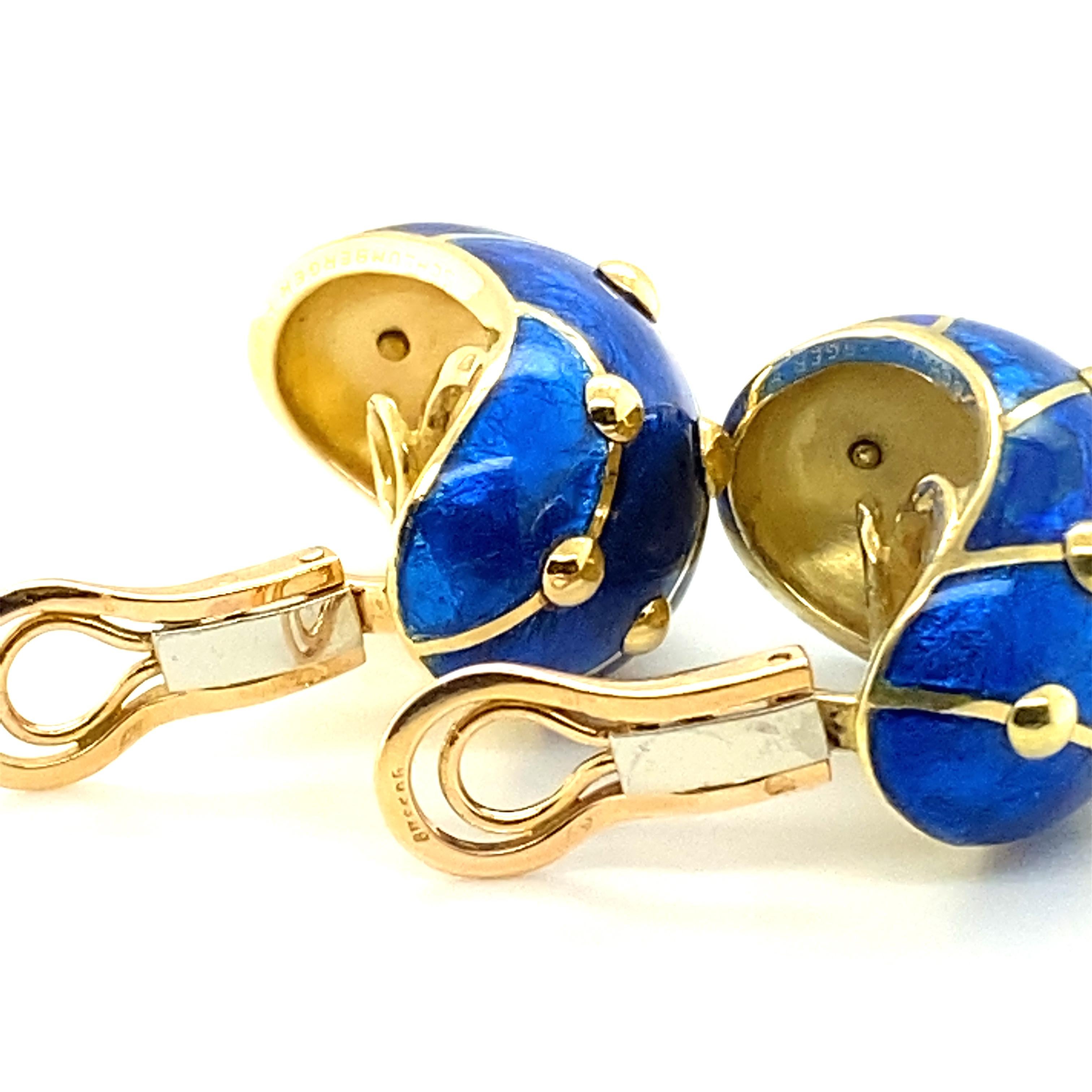 Pair of Gold and Blue Paillonné Enamel 'Banana' Earrings by Jean Schlumberger 5