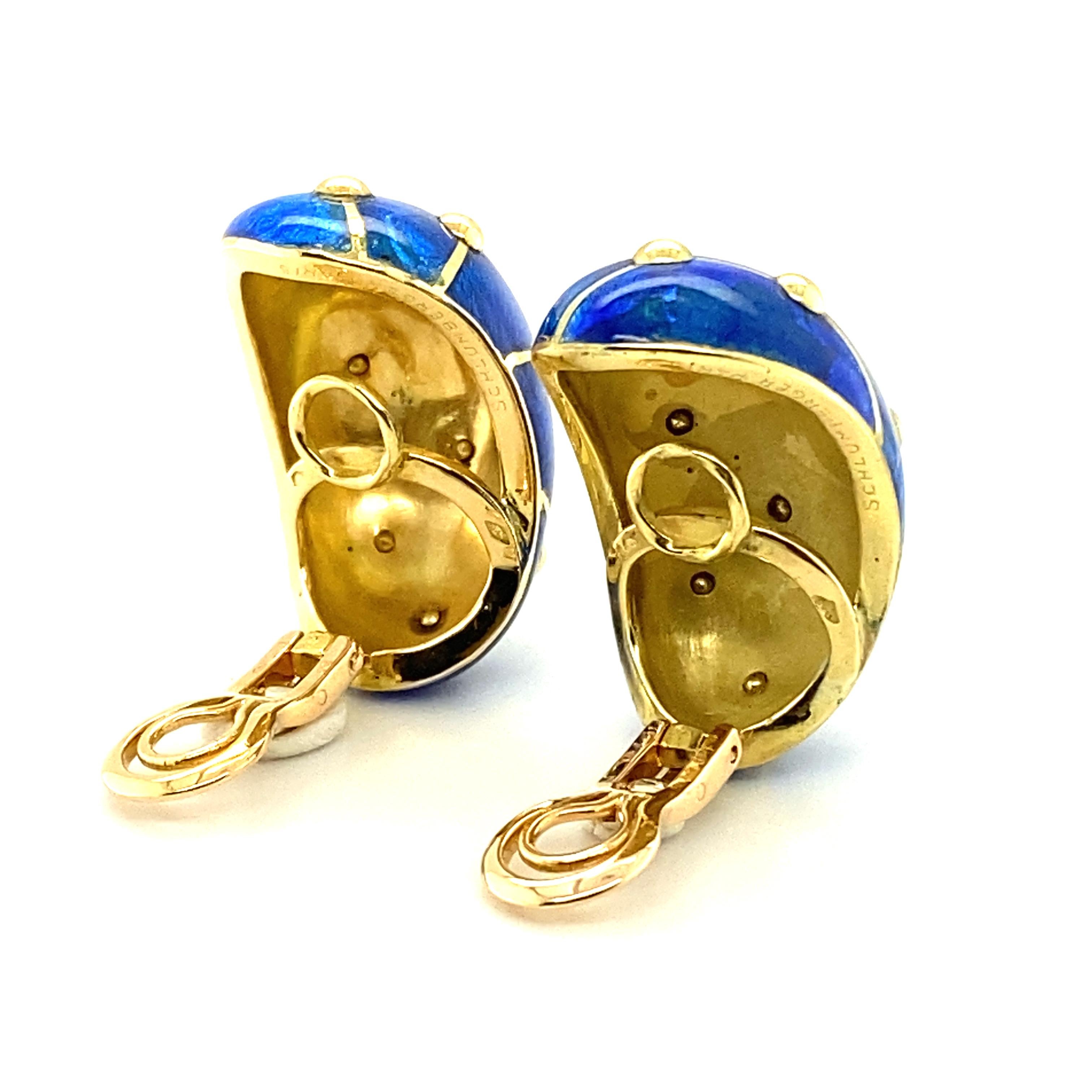 Pair of Gold and Blue Paillonné Enamel 'Banana' Earrings by Jean Schlumberger 7
