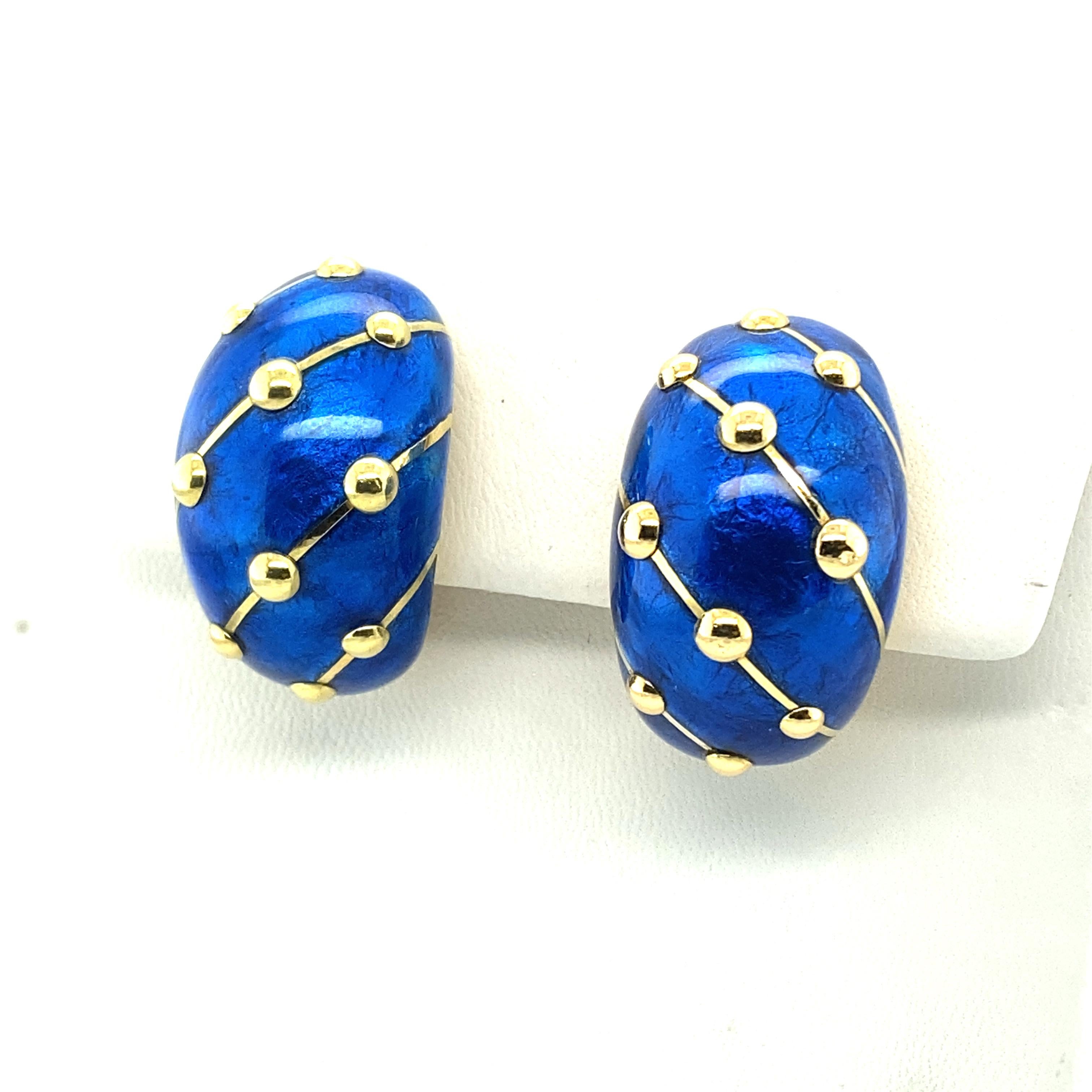 Pair of Gold and Blue Paillonné Enamel 'Banana' Earrings by Jean Schlumberger 8